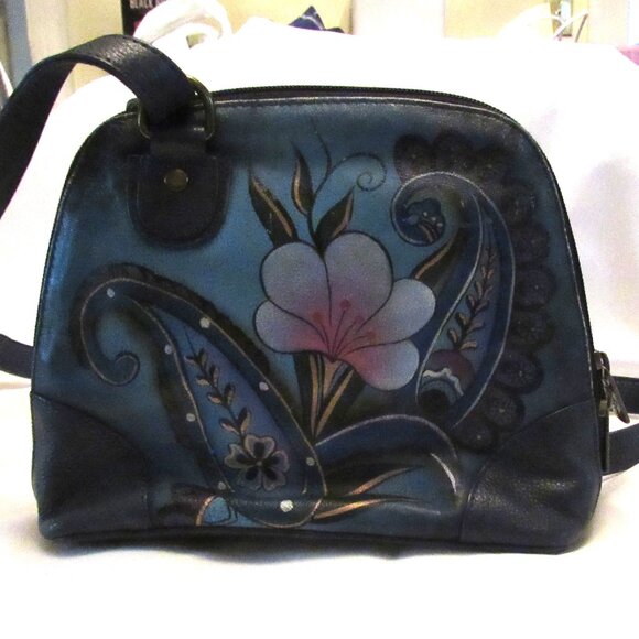 Anuschka Denim Paisley Floral Small Multi Compartment Zip-Around Organizer 8109 - Picture 2 of 8